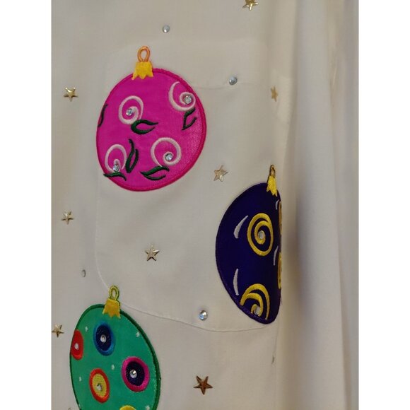 Embassy Fashions Women’s White Button Down Top Christmas Ornaments Applique 3X - Picture 4 of 7